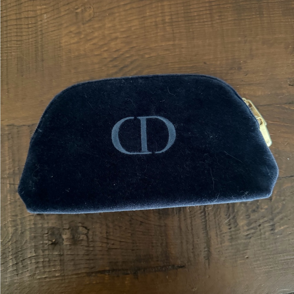 Christian Dior Navy Blue Velvet Zip Up Pouch